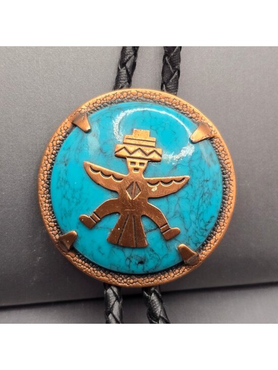 Bell Trading Post Other - VTG Bell Trading Post Copper Faux Turquoise Birdman Bolo Tie Southwestern Boho